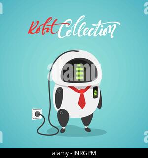 Niedlich in flachen Stil Charakter. Lustige Comic-Roboterkonzept macht aus einer stationären Steckdose Stock Vektor