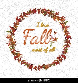 Herbst Rebe Farn Blätter Kranz Girlande Vektor Runde orange rot gelb bunte Blatt Zweig Laub Karte Design schöne elegante Aquarell zarte illu Stock Vektor