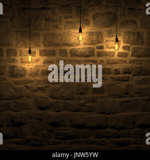 Die hervorgehobenen Steinmauer von Edison Lampe 3D-Rendering Stockfoto