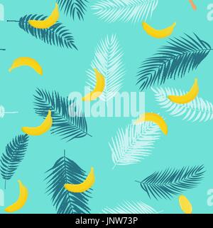 BEAUTIFIL Sommer Musterdesign Hintergrund mit Palm Tree Leaf Silhouette, Banane und Eis. Vektor-Illustration Stock Vektor