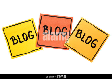 Internet-Präsenz Konzept - mehrere isolierte Haftnotiz Erinnerungen - blog Stockfoto