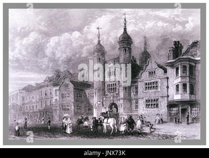 Vintage 1800 Abbildung Abt Krankenhaus ein jakobinischen Almosen Haus High Street Guildford, Surrey, England Stockfoto