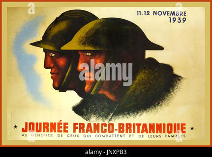 1939-WW2 Propaganda-Plakat zur Förderung einer Französisch-britischen Tag affirment 11.-12. November 1939 zum Wohle der Menschen, die kämpfen und ihre Familien Stockfoto