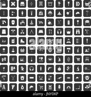 100 Outfit Icons set schwarz Stock Vektor