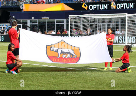 Gillette Stadium. 30. Juli 2017. MA, USA; Ein Überblick über die AS Roma Fahne vor der internationalen Champions Cup-match zwischen Juventus FC und AS Roma im Gillette Stadium. Juventus Turin besiegt Roma 2: 1. Anthony Nesmith/Cal Sport Media/Alamy Live-Nachrichten Stockfoto