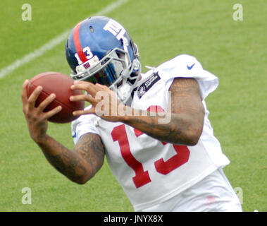 East Rutherford, USA. 29. Juli 2017. Die New York Football Giants fand auf dem Übungsplatz in East Rutherford, NJ für NFL-Trainingslager am 29. Juli 2017. Odell Beckham Jr. und Brandon Marshall gemacht spielt in der Praxis, die die Fans begeistert, die einerseits das Team anzeigen. Bildnachweis: Roy Caratozzolo III/Alamy Live-Nachrichten Stockfoto