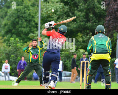 Luton, Großbritannien. Juli 31, 2017. Bedfordshire, Großbritannien. Internationale Cricketers XI spielen gegen Luton Pakistanis bei Wardown Park in Luton, Bedfordshire, Großbritannien. Stockfoto