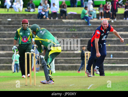 Luton, Großbritannien. Juli 31, 2017. Bedfordshire, Großbritannien. Internationale Cricketers XI spielen gegen Luton Pakistanis bei Wardown Park in Luton, Bedfordshire, Großbritannien. Stockfoto