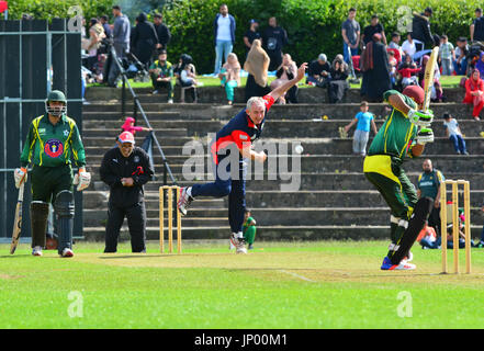 Luton, Großbritannien. Juli 31, 2017. Bedfordshire, Großbritannien. Internationale Cricketers XI spielen gegen Luton Pakistanis bei Wardown Park in Luton, Bedfordshire, Großbritannien. Stockfoto