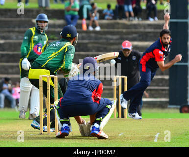 Luton, Großbritannien. Juli 31, 2017. Bedfordshire, Großbritannien. Internationale Cricketers XI spielen gegen Luton Pakistanis bei Wardown Park in Luton, Bedfordshire, Großbritannien. Stockfoto