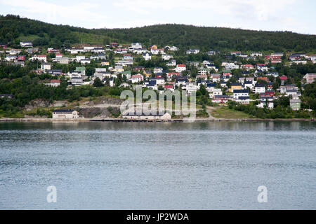 Hafen und Stadt Harstad, Insel Hinnoya, Troms Grafschaft, Norwegen Stockfoto