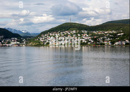 Hafen und Stadt Harstad, Insel Hinnoya, Troms Grafschaft, Norwegen Stockfoto