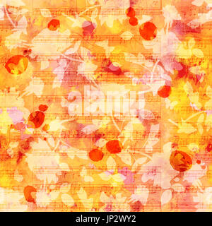 Nahtlose Hintergrundmuster mit rot, gelb und orange malerische Pinselstriche und die Silhouetten der Schmetterlinge und Rosen. Eine abstrakte Vintage-Stil-r Stockfoto
