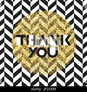 Danke. Einladung Karten Design-Vorlage. Chevron Schwarz Muster und goldenen chaotischen Punkten. Vektor-Einladung-Design-Hintergrund. Stock Vektor