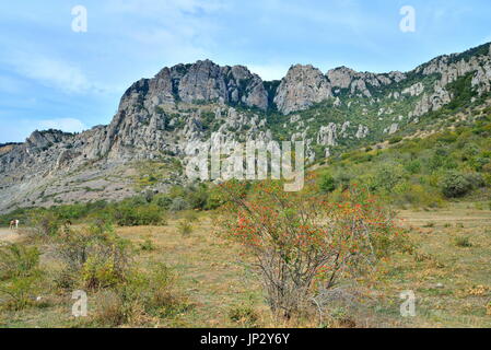 Berglandschaft im Tal der Geister in der Nähe von Aluschta. Crimea Stockfoto