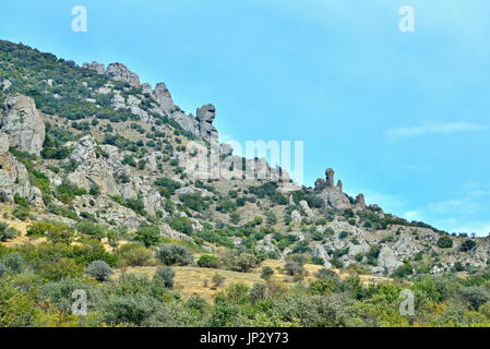 Berglandschaft im Tal der Geister in der Nähe von Aluschta. Crimea Stockfoto