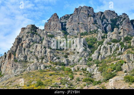 Steinsäulen und Felsen im Tal der Geister. Crimea Stockfoto