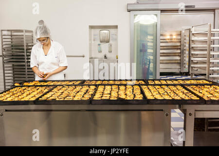 Die ursprüngliche portugiesischen Creme Torten gemacht in dem berühmten Casa Pasteis de Belem-Bäckerei-Café in Lissabon, Portugal. Stockfoto