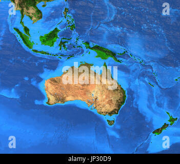 Oceania Karte - Australien, Polynesien, Melanesien, Mikronesien Region. Detailansicht Satelliten die Erde und die Landschaftsformen. Elemente dieser Bild-Pelz Stockfoto