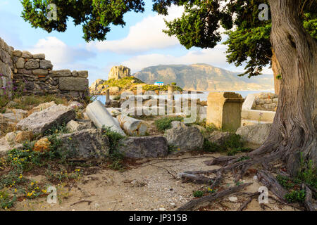 Antike Ruinen und kleine Insel Kastri in Kos Insel Griechenland Stockfoto