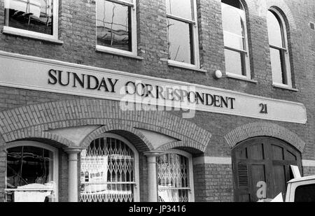 Der Hauptsitz der Zeitung Sunday Correspondent in Clerkenwell, London am 5. August 1989. September 1989 ins Leben gerufen, die Qualität nationalen Sonntagszeitung im November 1990 geschlossen. Stockfoto