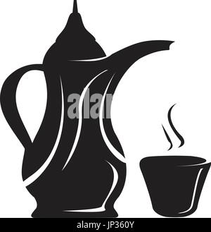 elegante Silhouette Symbol für arabische Kaffeekanne mit Tasse Stock Vektor