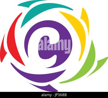 Buchstabe C-Logo in einem bunten Kreis isoliert auf weißem Hintergrund. Stock Vektor