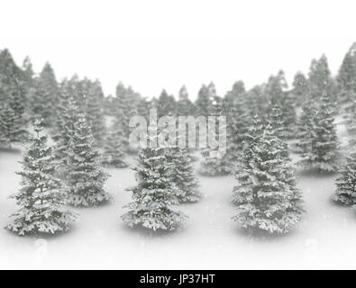 Winterlandschaft, die isoliert auf weißem Hintergrund Stockfoto