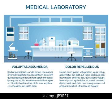 Medizinisches Labor-Vektor-Illustration. Arzt oder Wissenschaftler Chemielabor Innenraum testen Stock Vektor