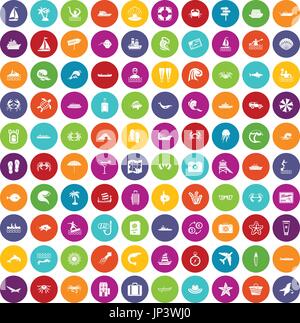 100 Meer Leben Icons set Farbe Stock Vektor