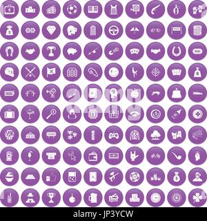 100 Glücksspiel Icons set lila Stock Vektor
