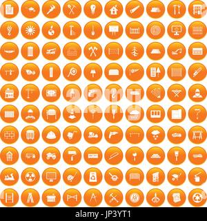 100 Bau Materialien Icons set orange Stock Vektor