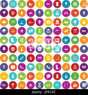 100 Feder-Icons set Farbe Stock Vektor