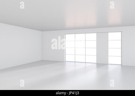 Licht fallen aus dem Fenster in das weiße Zimmer das Licht gestreut. 3D-Rendering Stockfoto