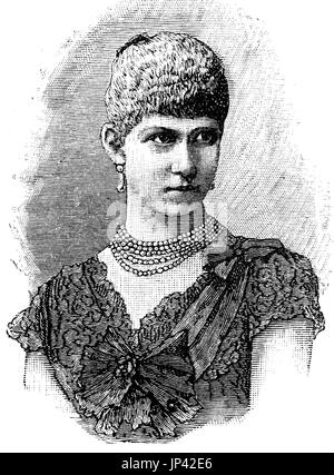 Prinzessin Victoria von Preußen, Friederike Amalia Wilhelmine Victoria von Preußen, war 12. April 1866 - 13. November 1929, Tochter von Kronprinz Friedrich Wilhelm und späteren deutschen Kaiser Friedrich III. und die Schwester von König von Preußen, Deutschland, digital verbesserte Wiedergabe einer Holzschnitt-Publikation aus dem Jahr 1888, die Kronprinz Wilhelm und späteren deutschen Kaiser Wilhelm II Stockfoto