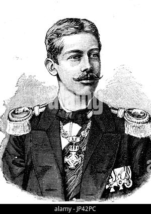 Prinz Albert Wilhelm Henry von Preußen, war 14. August 1862 - 20. April 1929, Sohn des Kronprinzen Friedrich Wilhelm und späteren deutschen Kaiser Friedrich III. Und Bruder von Prinz William, späteren deutschen Kaiser Wilhelm II und König von Preußen, Deutschland, digital verbesserte Wiedergabe einer Holzschnitt-Publikation aus dem Jahr 1888 Stockfoto