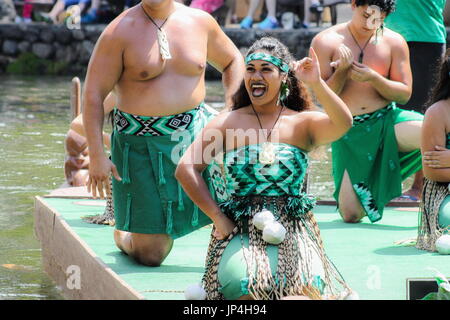 Honolulu, Hawaii - 27. Mai 2016: Maori Gala während der "Regenbogen des Paradieses" Festzug auf das Polynesian Cultural Center auf der Insel Oahu. Stockfoto