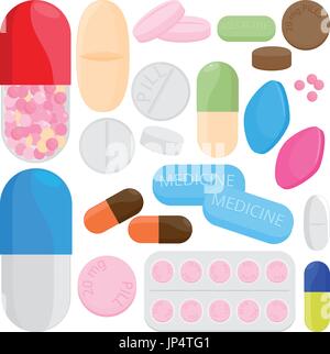 Drogen, Medizin, Kapseln und Pillen. Vektor-illustration Stock Vektor