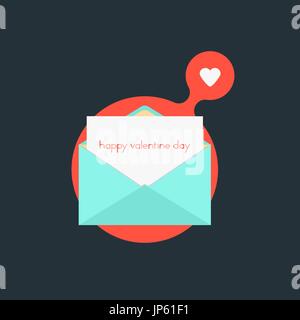Öffnen Sie Umschlag mit happy Valentinstag auf rote Blase Stock Vektor