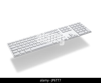 Aluminium Tastatur vor weißem Hintergrund in der Luft mit einem weichen Schatten ausgesetzt. Clipping-Pfad Stockfoto