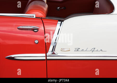 1955 Chevrolet Bel air Autotür und Seite außen abstrakt bei einem amerikanischen Auto-Show. Essex. VEREINIGTES KÖNIGREICH. Klassischen Vintage American Auto Stockfoto
