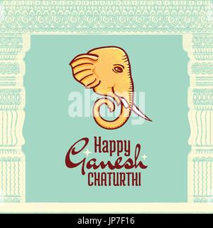 Glücklich Ganesh Chaturthi Vektor Plakat, hinduistische Festival Design-Element. Gestell aus alten Bauteile, wie klassische Architektur entablatu Stock Vektor