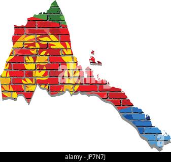 Eritrea-Karte auf einer gemauerten Wand - Illustration, Eritrea Karte mit Flagge im Inneren Stock Vektor