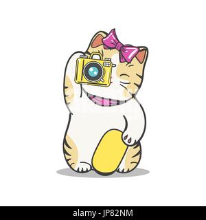 Süße Kätzchen macht Foto. Vector Cartoon Charakter Katze Fotograf Stock Vektor