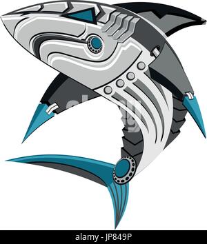 Ein Roboter-Hai power-als ob er sprang in die Luft um die Stärke zu veranschaulichen und Technologie Stock Vektor