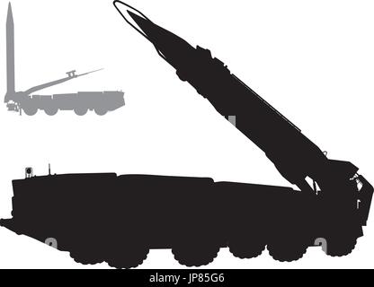 Militärische Silhouetten. Vektor der taktische ballistische Raketenwerfer Stock Vektor