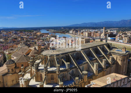 Spanien, Katalonien, Provinz Tarragona, Tortosa Stadt, Fluss Ebro, Tortosa Kathedrale Stockfoto