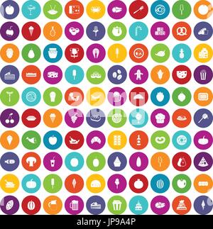 100 leckere Essen Icons set Farbe Stock Vektor