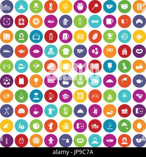 100 Tee Zeit essen Icons set Farbe Stock Vektor