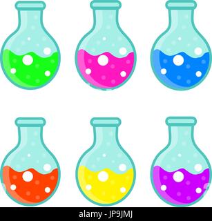 Labor-Lampe set Symbol, flach, cartoon-Stil. Isoliert auf weißem Hintergrund. Vektor-Illustration. Stock Vektor